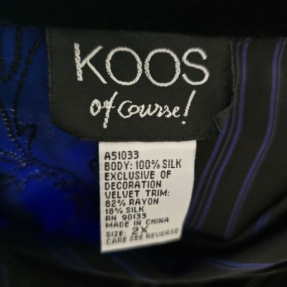 KOOS Of Course Blue and Black Patterned Button-Up Shirt Size 2X 100% Silk - Picture 9 of 9